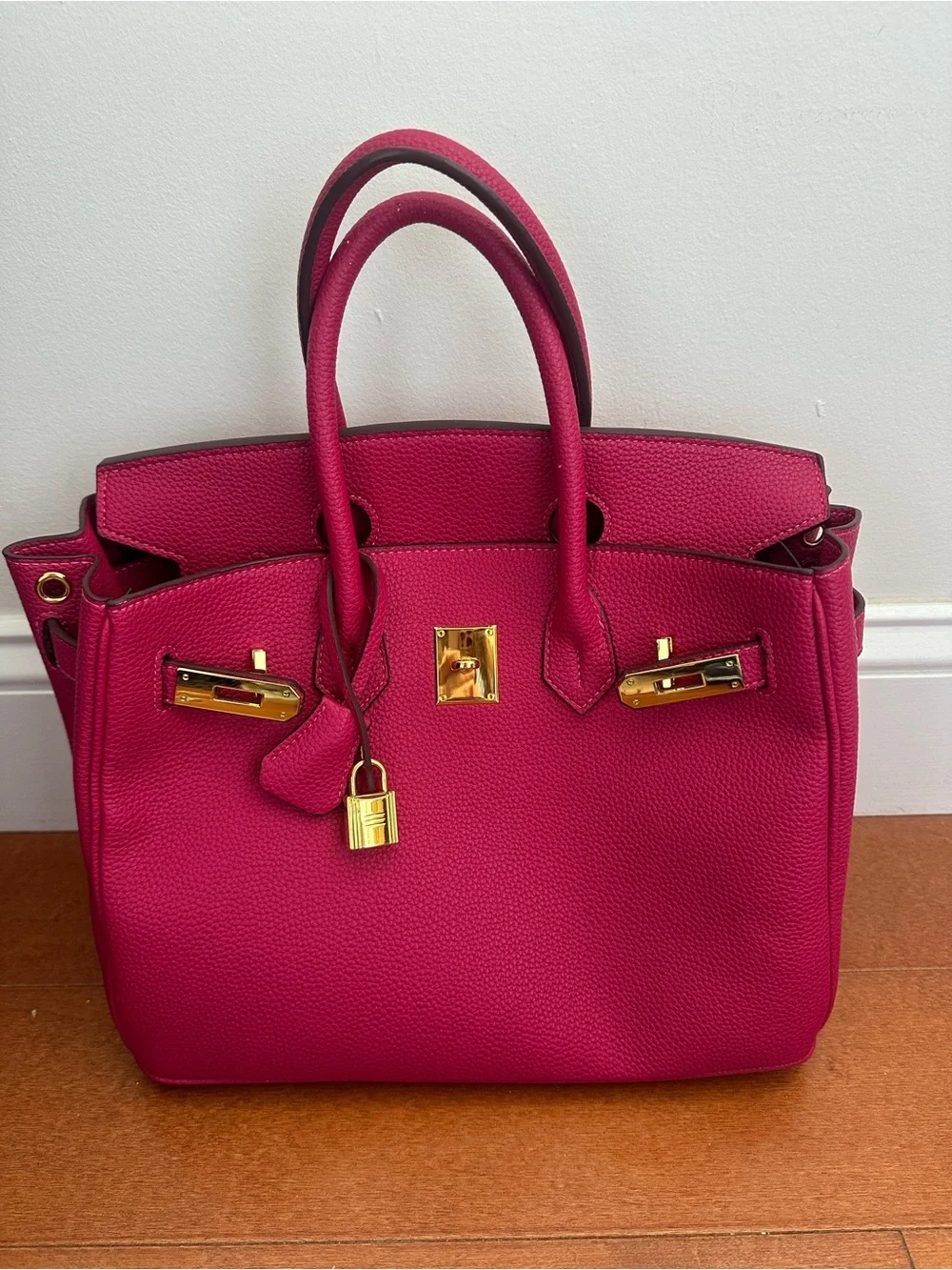 Women’s Fuchsia 30cm Top-Handle Leather Satchel with Gold Hardware